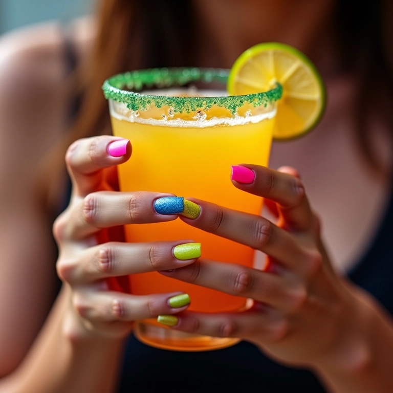 Unhas com glitter e cores neon vibrantes para o Carnaval.