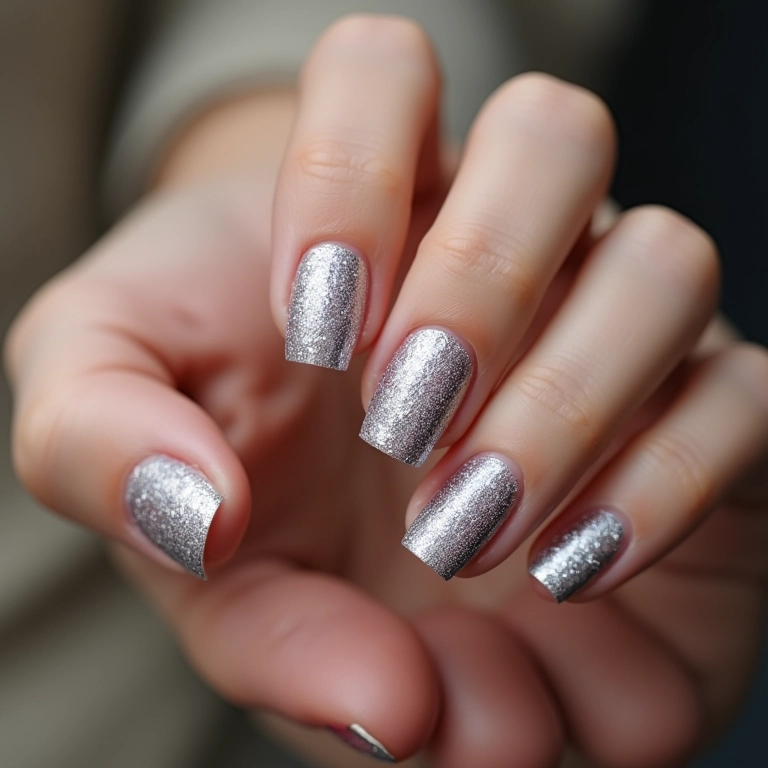 Unhas com glitter e gel, puro glamour.