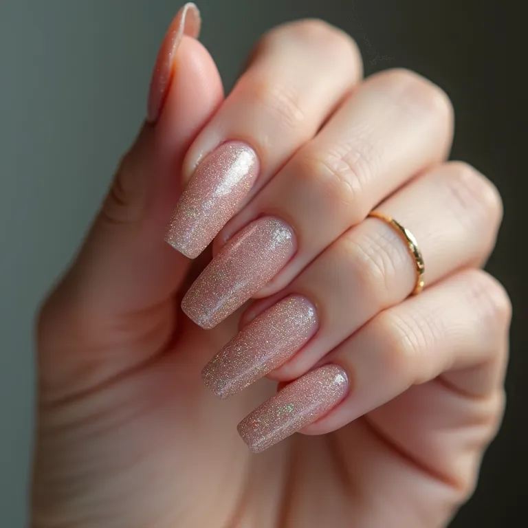 Unhas com glitter sutil, adicionando um toque de brilho e sofisticação.