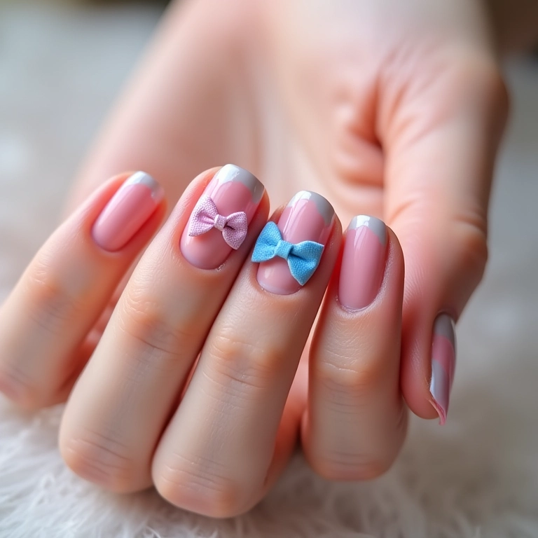 Unhas com laços para chá revelação.