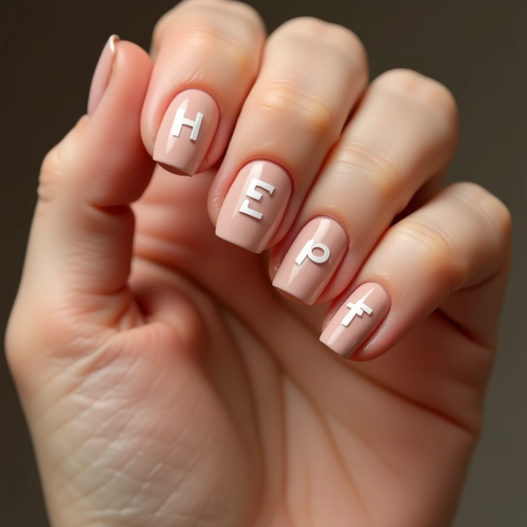 Unhas com letras minimalistas, elegância e discrição em cada detalhe.