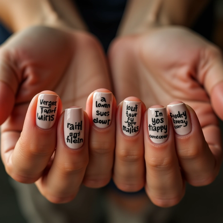 Unhas com mensagens de fé inspiradoras e positivas.