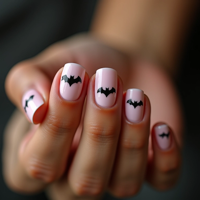 Unhas com morcegos voadores para uma decoração clássica de Halloween.