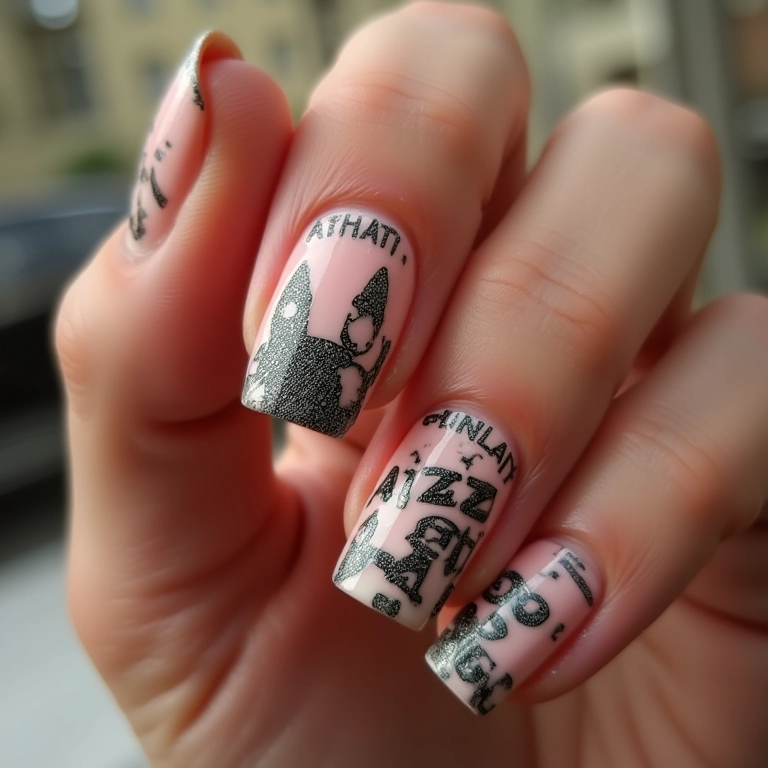 Unhas com o nome 'Galinha Pintadinha' escrito de forma artística.