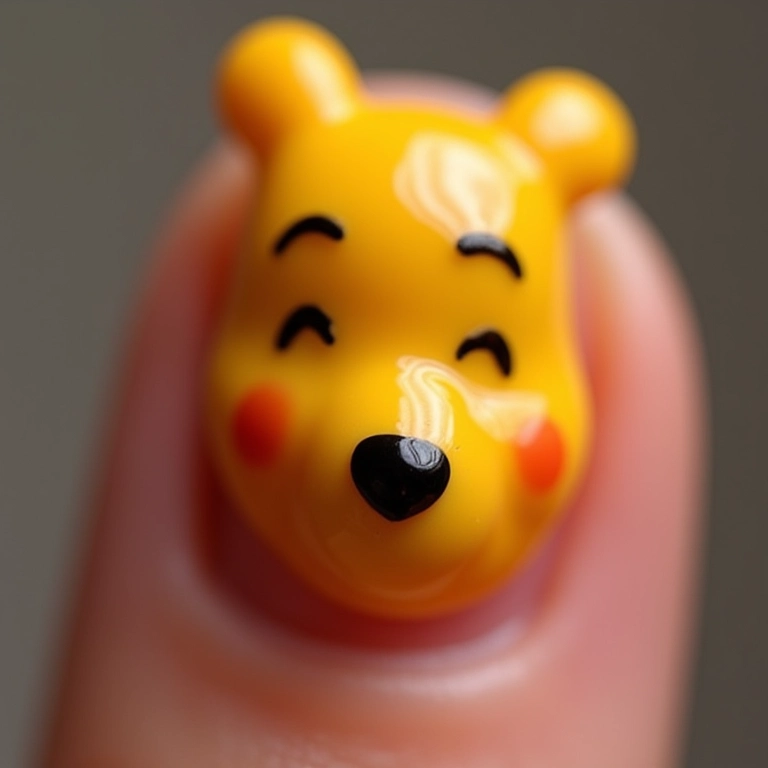 Unhas com o rosto fofo do Ursinho Pooh.