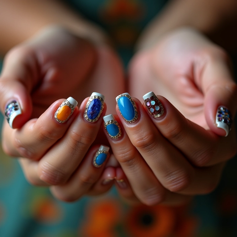 Unhas com pedrarias delicadas, adicionando detalhes que fazem toda a diferença.