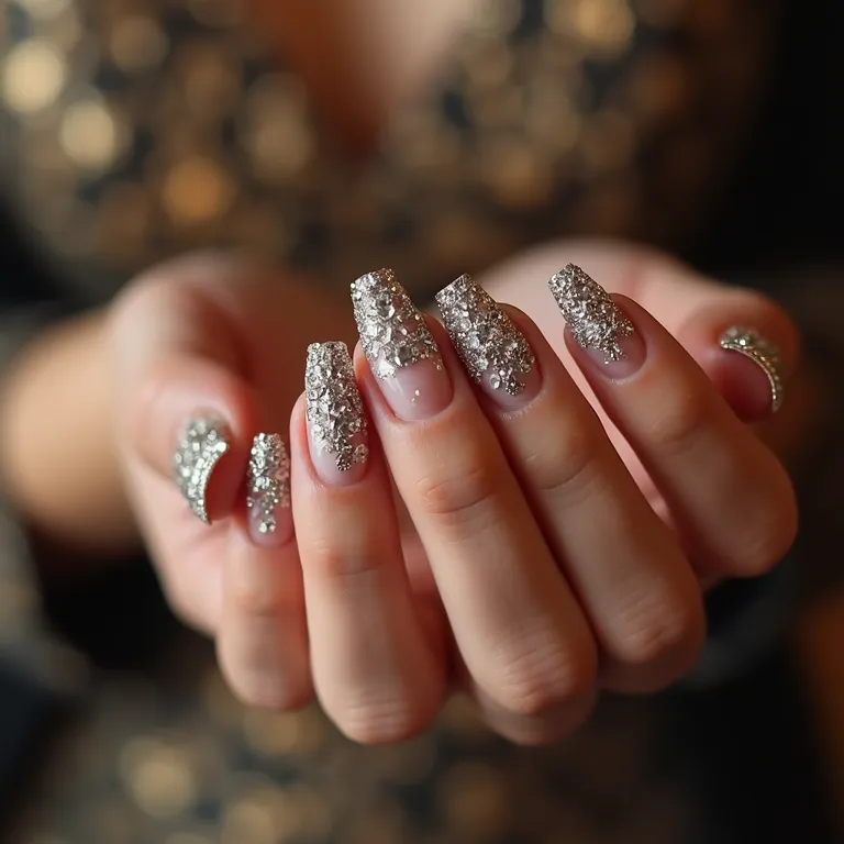 Unhas com pedrarias e strass, glamour e sofisticação.