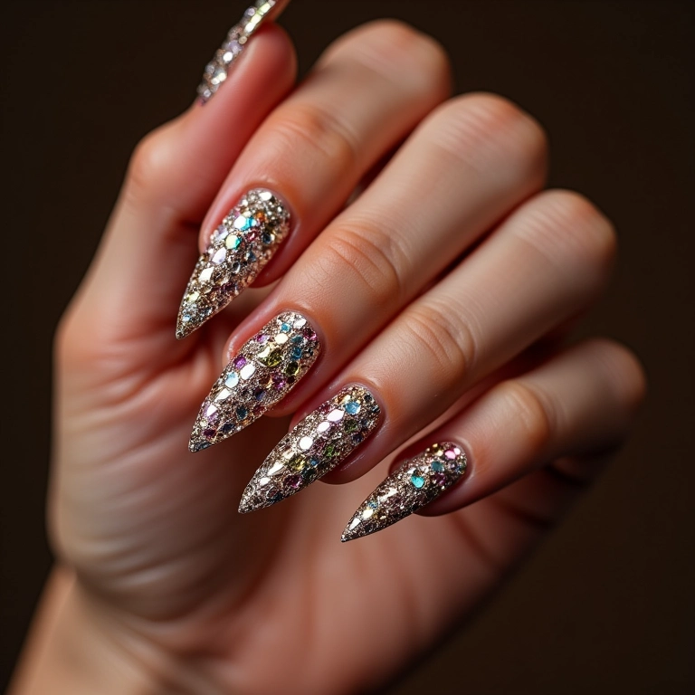 Unhas com pedrarias e strass para o Carnaval.