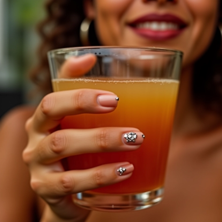 Unhas com pedrarias pretas sobre base nude.