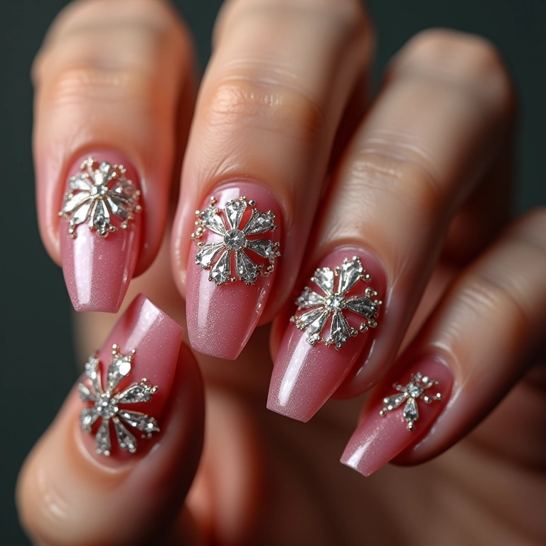 Unhas com pedras e brilhos glamourosos.