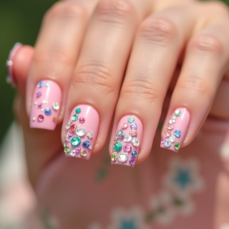 Unhas com pedrinhas coloridas: alegria e diversão nas suas mãos.