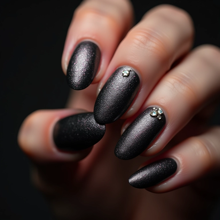 Unhas com pedrinhas e esmalte craquelado: estilo moderno.