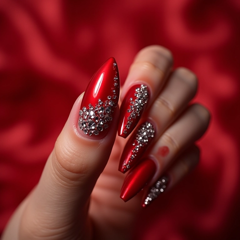 Unhas com pedrinhas grandes: ousadia e glamour.
