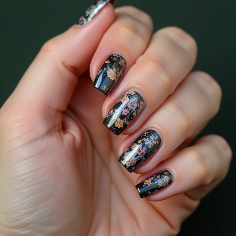 Unhas com películas estampadas e diversos padrões.