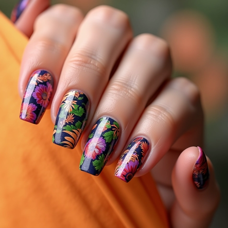 Unhas com películas estampadas para o Carnaval.