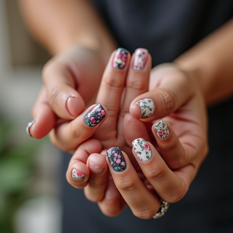 Unhas com películas personalizadas e fáceis de aplicar.
