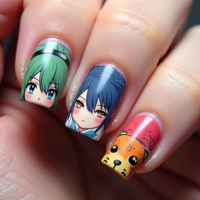 Unhas com personagens de anime e mangá.