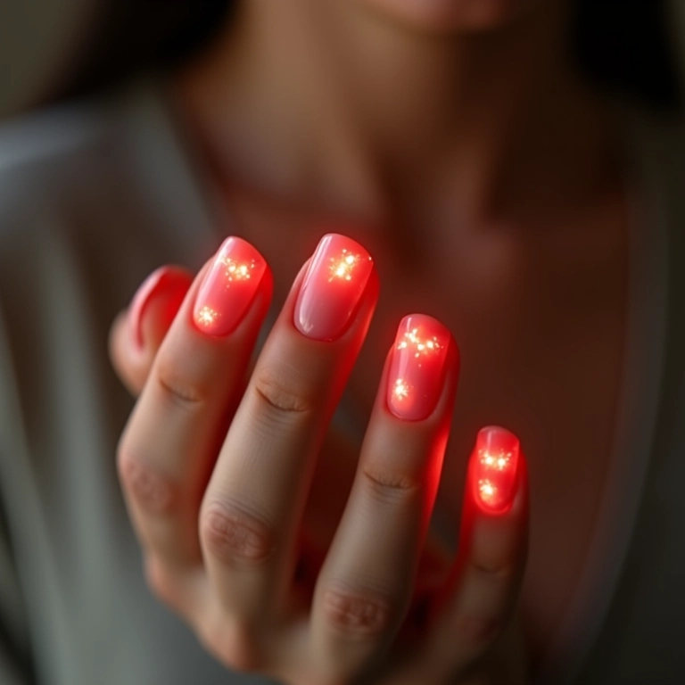 Unhas com pontinhos de luz estrategicamente colocados.