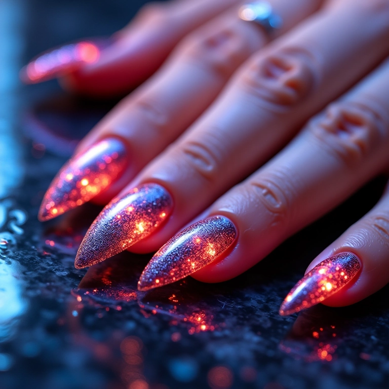 Unhas com referências à música Blinding Lights do The Weeknd.