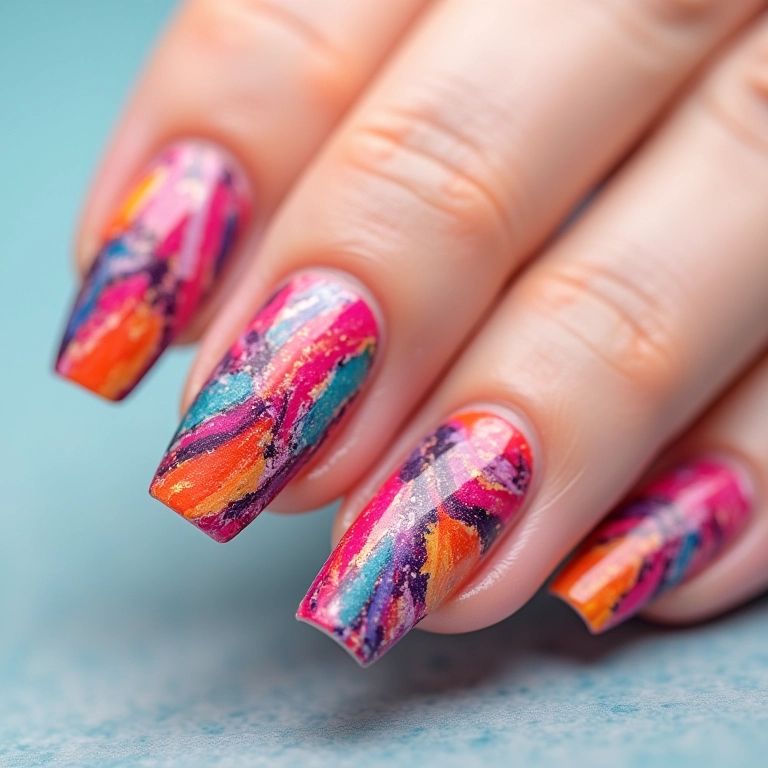Unhas com riscos abstratos e criativos.