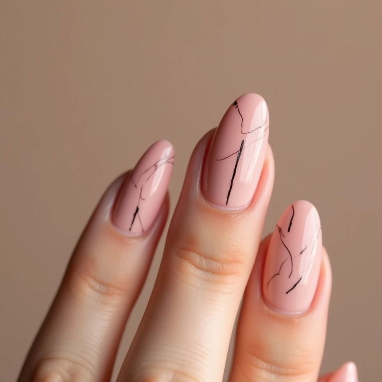 Unhas com riscos minimalistas em cores neutras.