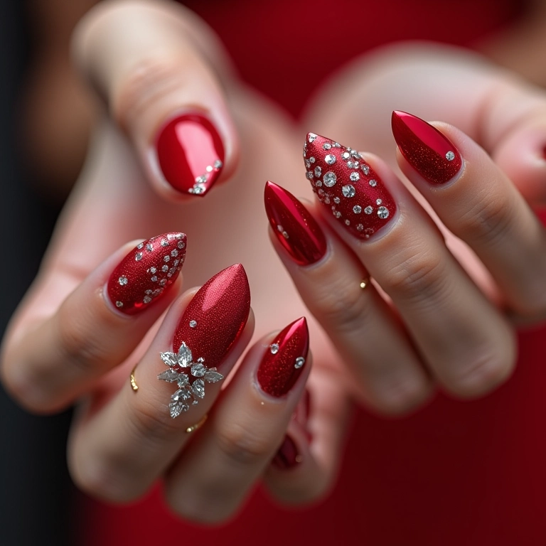 Unhas com tachinhas e pedrarias.