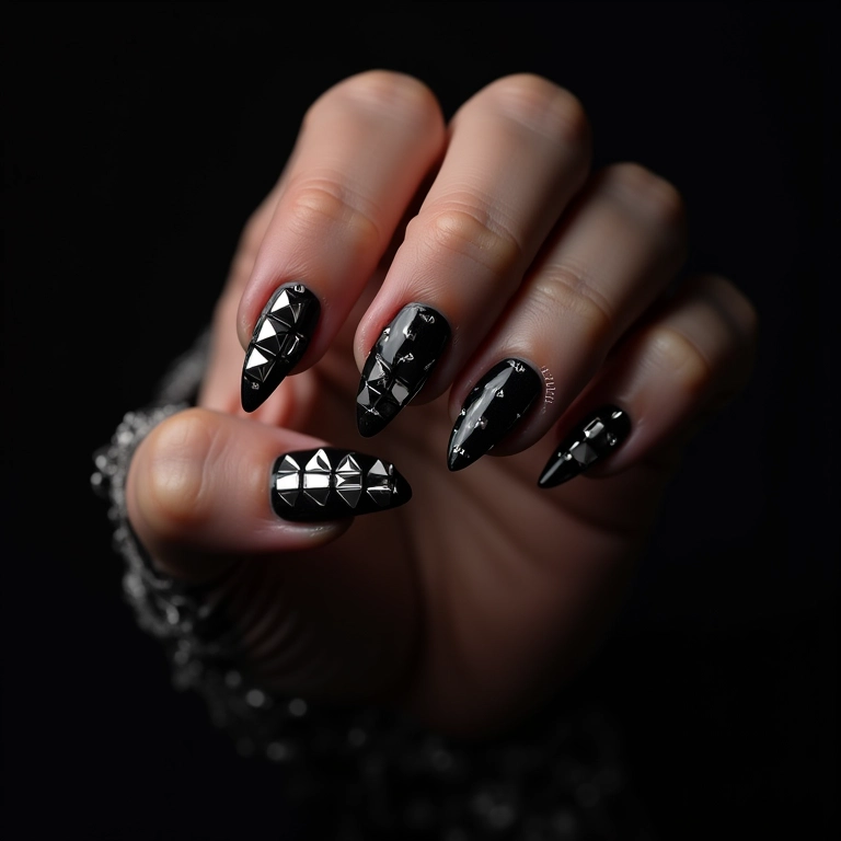 Unhas com tachinhas grandes.