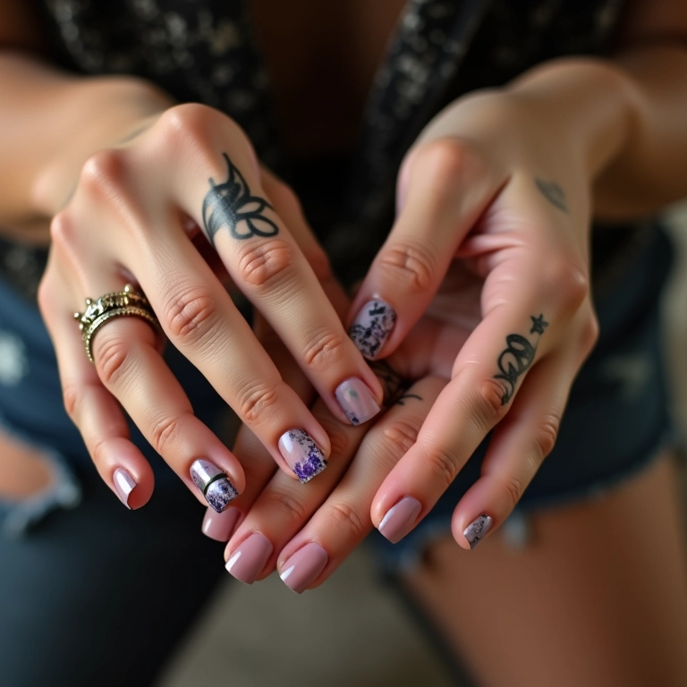 Unhas com tattoo esmalte combinando com o estilo pessoal, arte e moda.