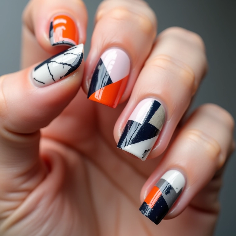 Unhas com traços geométricos modernos.