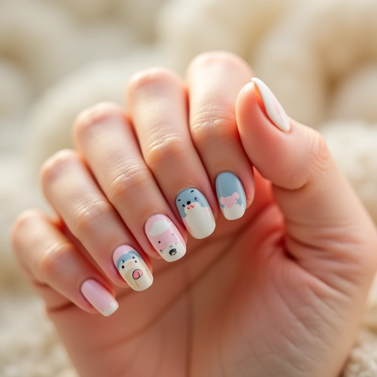 Unhas com ursinhos para chá revelação.
