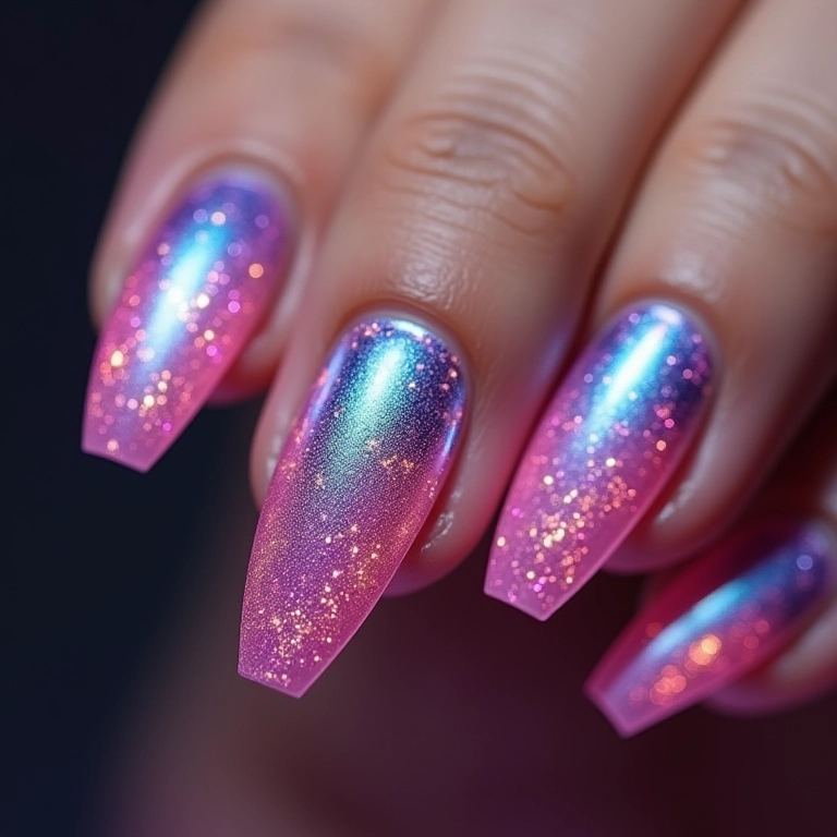 Unhas com zíper e efeito holográfico.
