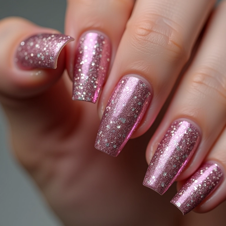 Unhas com zíper e glitter.
