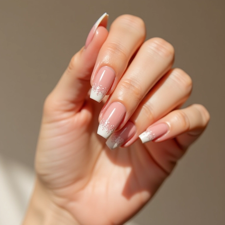 Unhas cor de pele com desenhos minimalistas.