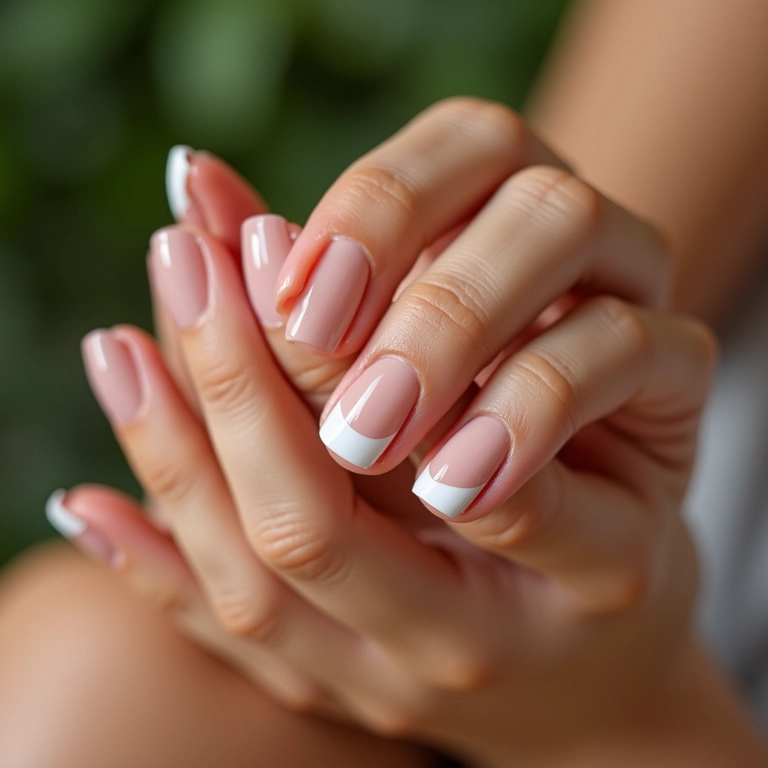 Unhas cor de pele com francesinha clássica.
