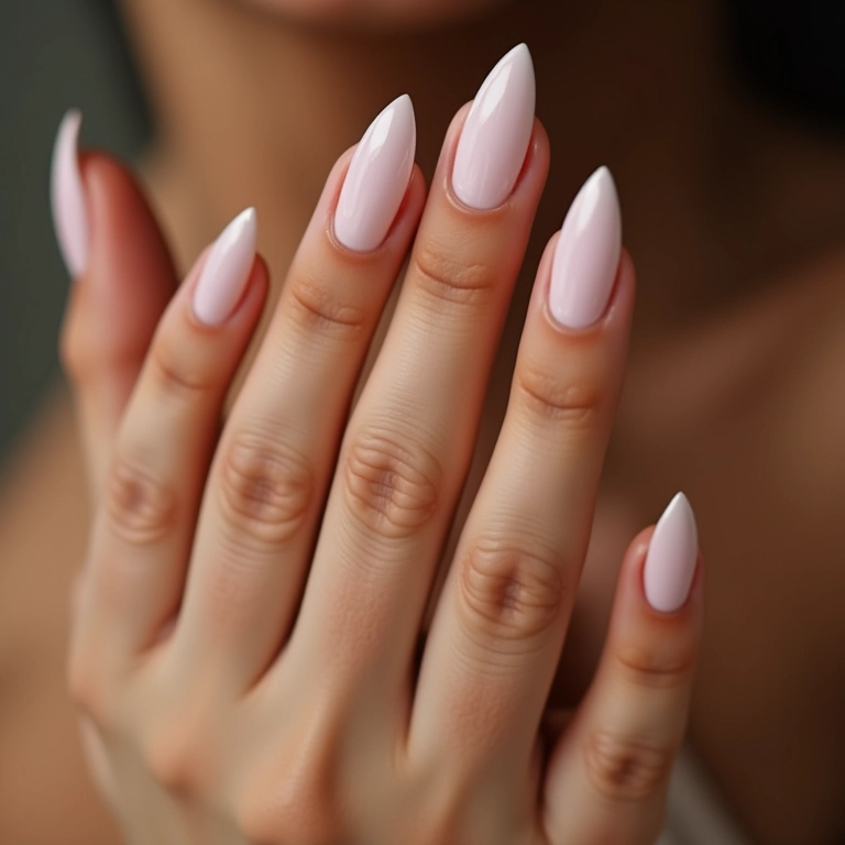 Unhas cor de pele com francesinha invertida.