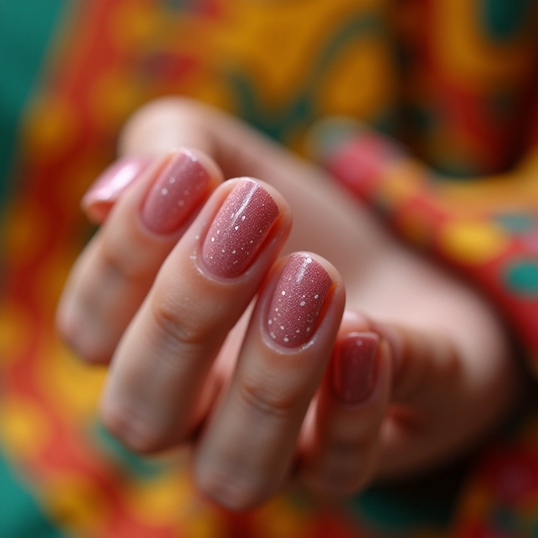 Unhas curtas com pontinhos.