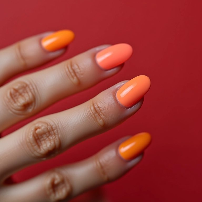 Unhas de fibra de vidro almond com cores vibrantes.