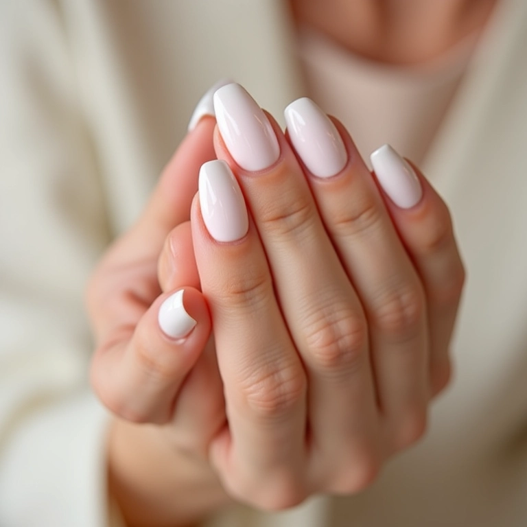 Unhas de fibra de vidro almond minimalistas.