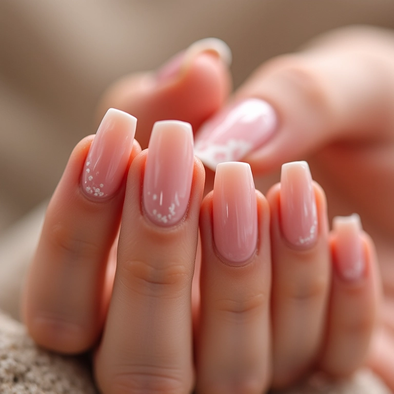 Unhas de fibra decoradas com design simples e elegante.