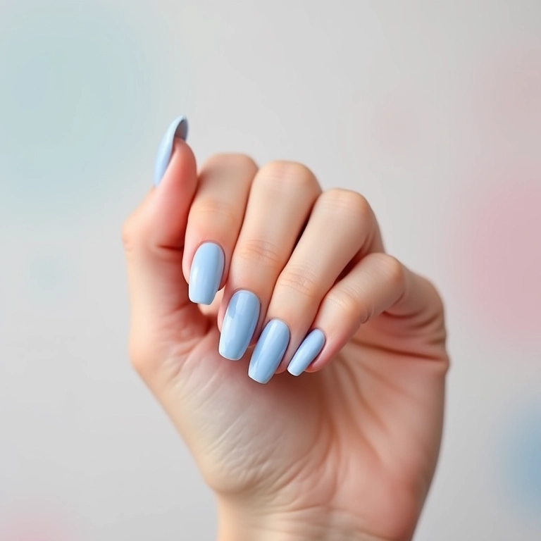 Unhas de gel azul claro delicadas, perfeitas para um visual suave.