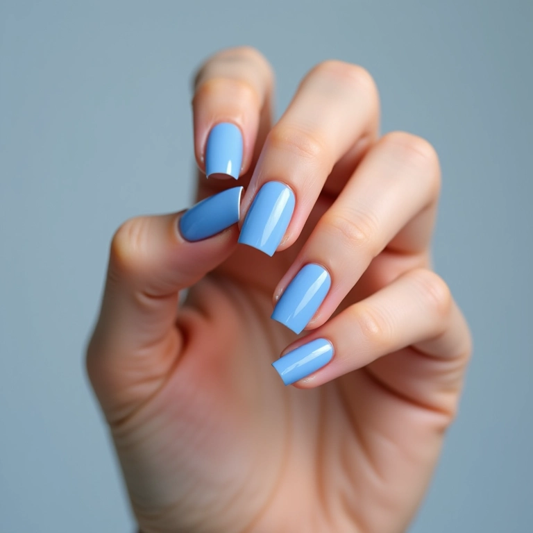 Unhas de gel azul minimalistas, design simples e elegante.