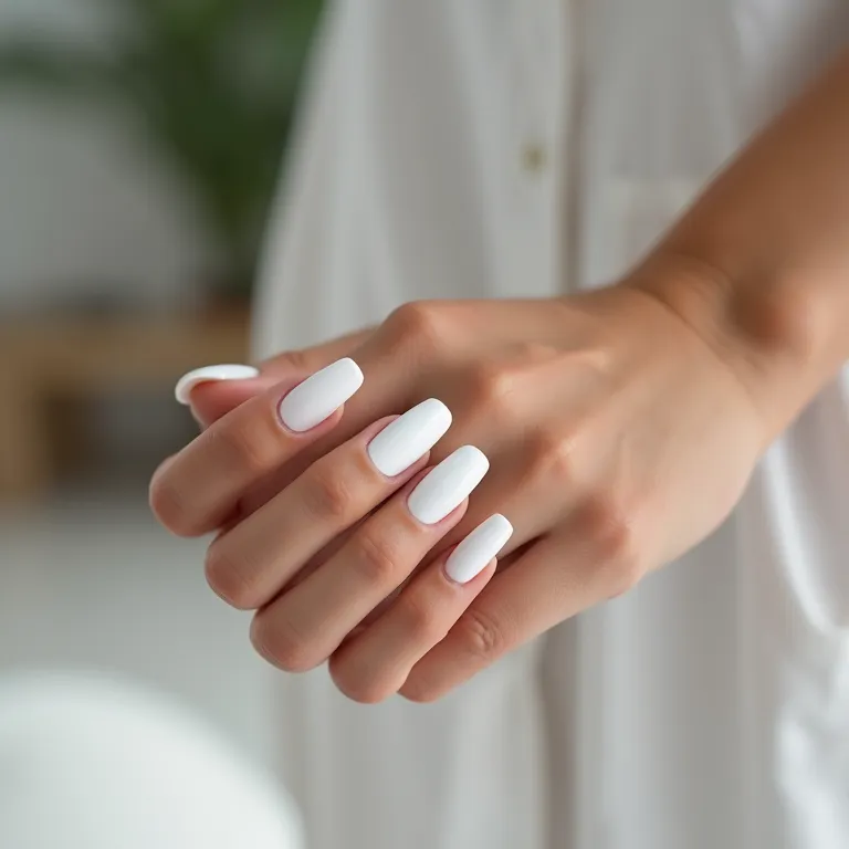 Unhas de gel branco, minimalismo e sofisticação.