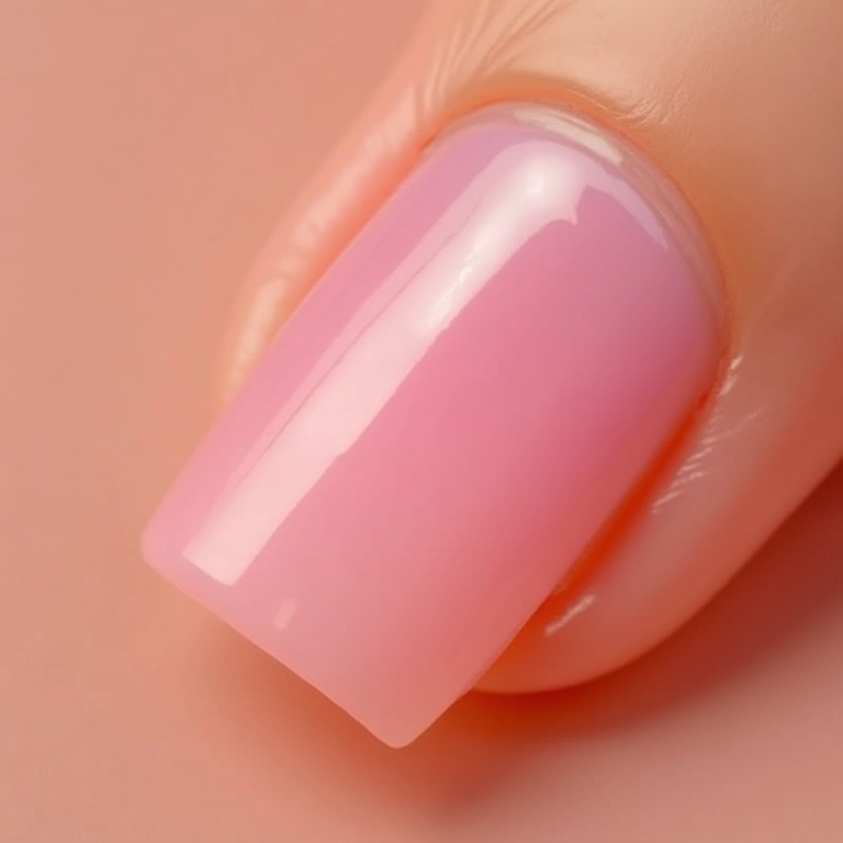 Unhas de gel clara com efeito ombré.