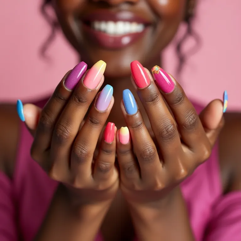 Unhas de gel coloridas, alegria e modernidade.