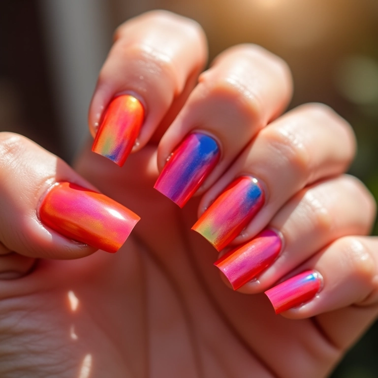 Unhas de gel coloridas e vibrantes para o verão.