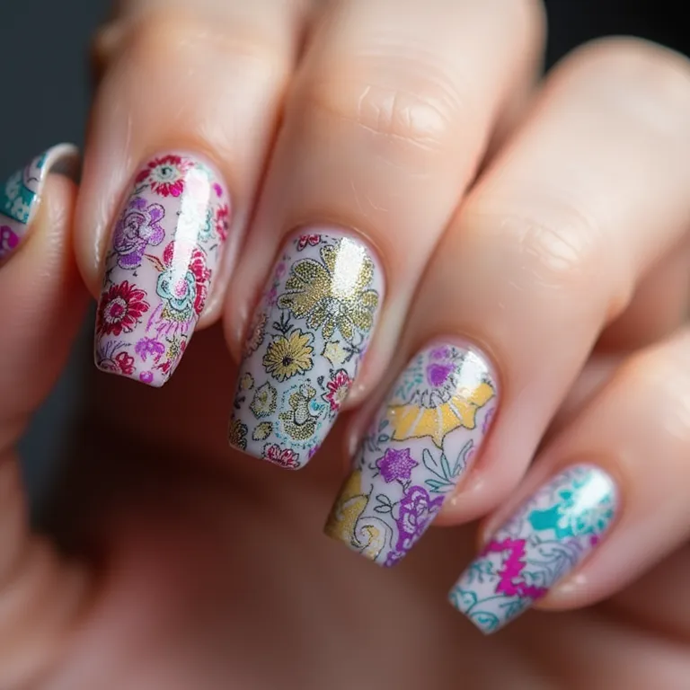 Unhas de gel com carimbo.