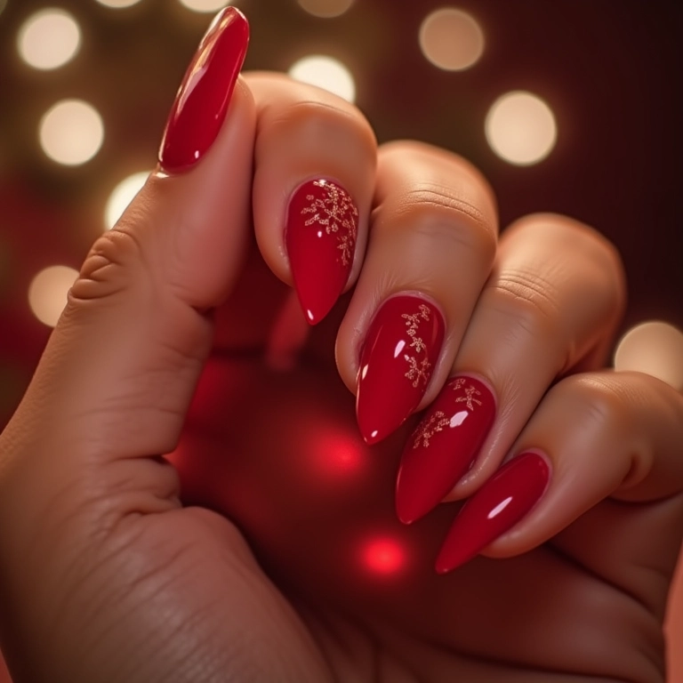 Unhas de gel com efeito degradê em tons de vermelho para o Natal.