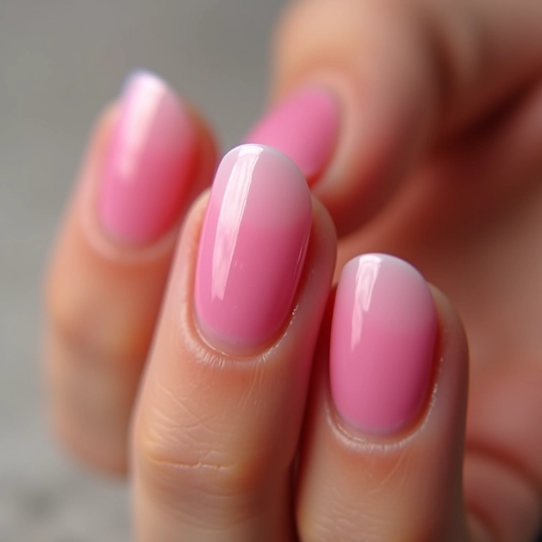 Unhas de gel com efeito ombré suave.