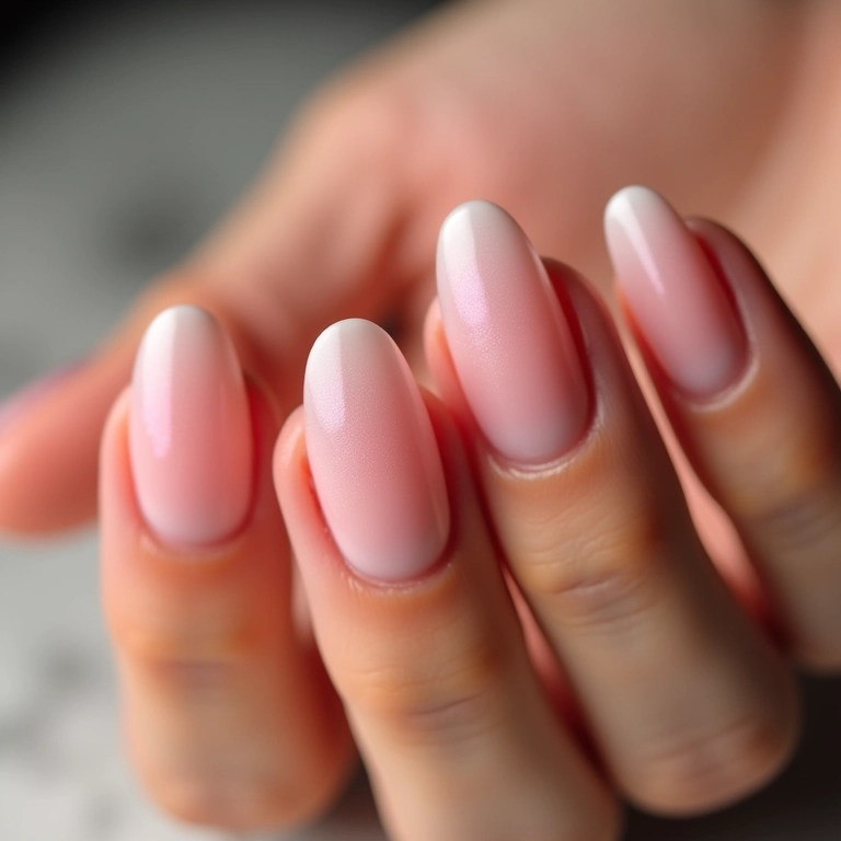 Unhas de gel com efeito ombré suave.