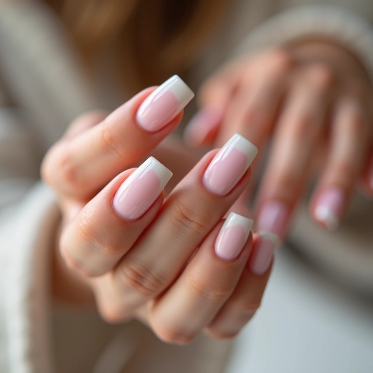 Unhas de gel com francesinha clássica.